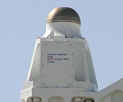 Humorous note on mount reminding technicians how to connect the orbiter to the SCA