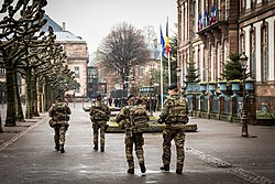 Soldiers on patrol during Opération Sentinelle in 2015