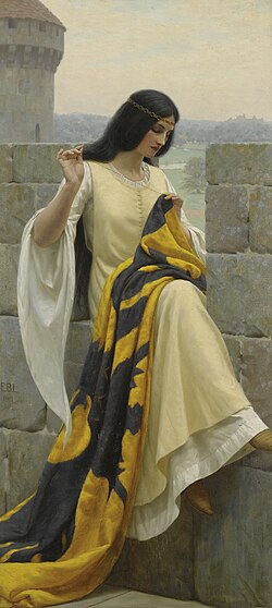 Stitching the Standard by Edmund Leighton (1911), oil on canvas.