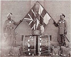 Flag party of the 52nd Sikhs (Frontier Force) at Kohat, with their regimental colours in 1905