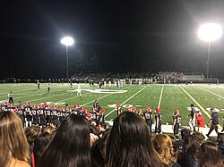 A high school football game at New Canaan High School in New Canaan, Connecticut