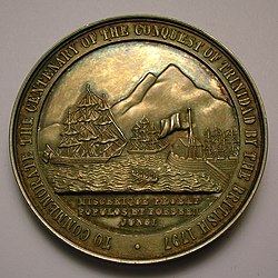 An 1897 medallion showing the capture of Trinidad and Tobago by the British in 1797