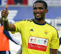 Eto'o with Anzhi Makhachkala in a Russian Cup game against Dynamo Moscow in September 2011