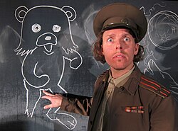 Artist and media researcher Johannes Grenzfurthner and Pedobear at ROFLcon 2010