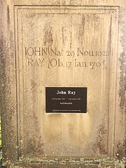 Close-up of memorial to John Ray