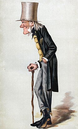 Caricature of an elderly Owen, captioned with the pun "Old Bones", in the London magazine Vanity Fair, March 1873