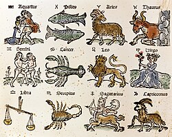 The zodiac signs in a 16th-century woodcut