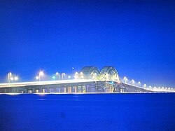 Great South Bay Bridge, in Suffolk County, connects Long Island with the barrier islands across the Great South Bay.