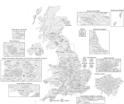 The current constituencies used in the 2024 general election, labelled.