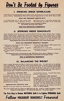 1936 re-election handbill for Roosevelt promoting his economic policy