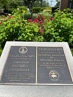 Closeup of the Fairlington Virginia Historic Landmark/NRHP marker