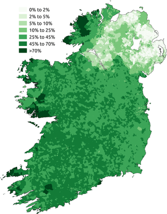 Proportion of respondents who said they could speak Irish in the Ireland census in 2011 or the Northern Ireland census in 2011