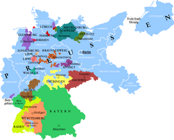 Prussia in the Weimar Republic shown in light blue.