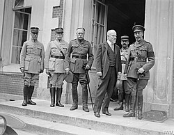 King George V, French President Raymond Poincaré and Haig at GHQ at Montreuil, 7 August 1918