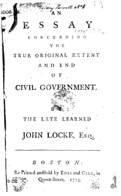 The only edition of Locke's Treatises published in colonial America during the 18th century (1773)