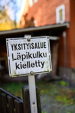 Private property sign in Helsinki, Finland