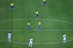 Argentina and Brazil clash at the 2005 FIFA Confederations Cup final.