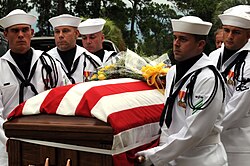 Sailors from a US Navy honor guard carry Navy pilot Scott Speicher's remains.