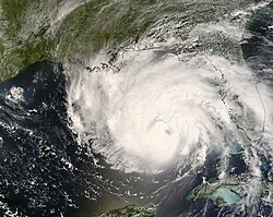 Hurricane Gustav in the southeastern Gulf of Mexico as a Category 3 storm
