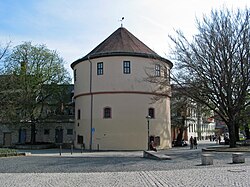 The Kasseturm is a relic of the former city wall at Goetheplatz.