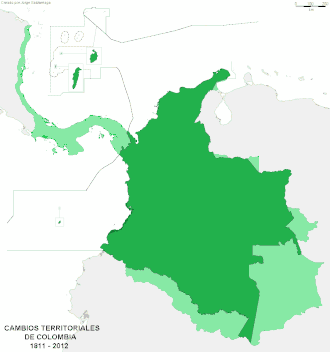 Changes to the borders of Colombia between 1811 and 2012