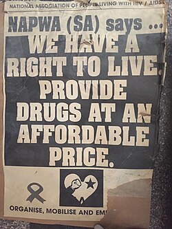 Protest poster at the XIII International AIDS Conference in Durban, July 2000.