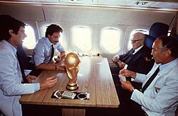One of the widely remembered pictures of the 1982 World Cup, Italian President Sandro Pertini playing scopone with Dino Zoff, Franco Causio and coach Bearzot.