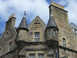 Scottish baronial-style turrets on Victorian tenements in St. Mary's Street