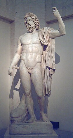 Colossal-type statue of Poseidon-Neptune, probably sculpted in a workshop in Aphrodisias (Asia Minor). It was at Palaemon's sanctuary in Isthmia, where it was described by Pausanias. Prado Museum, Madrid