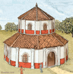 An artist's reconstruction of Pagans Hill Roman Temple, Somerset