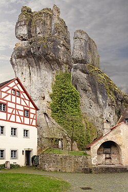 Tower-like rocks of Upper Jurassic-Corallian Limestone in Tüchersfeld, northern Franconian Jura (Franconian Switzerland)