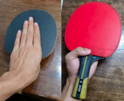 The forehand (red) and backhand (black) view of The Claw. Sometimes, the fingers in the back may be curled and allow use of the backhand side.