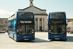 Bluestar buses outside the Guildhall