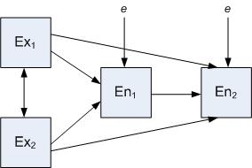 Diagram illustrating path analysis: causal paths link endogenous variables and exogenous variables.