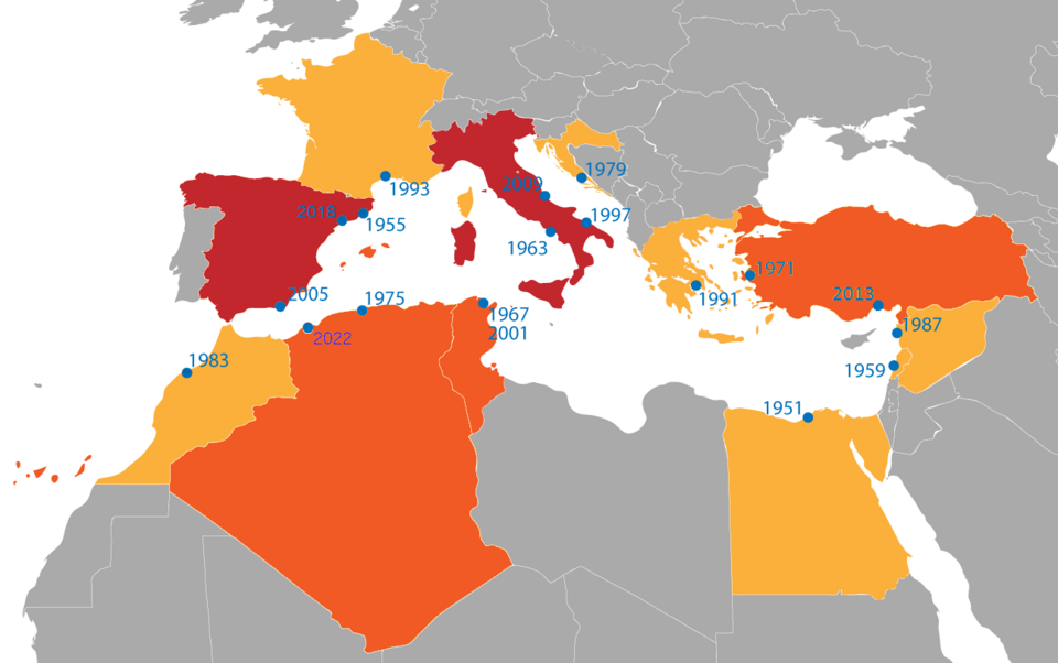 Cities that have hosted the Mediterranean Games [needs update]