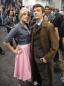 Doctor Who fans cosplay as the Doctor and his companion, Rose, at WonderCon, California.