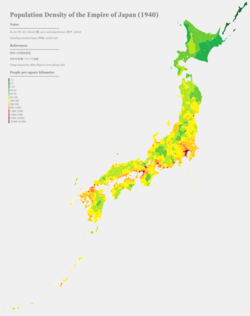 Population density map of the naichi of the Empire of Japan (1940)