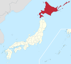 A map of Hokkaido within Japan, including the disputed Kuril islands