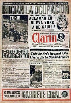 Clarín's first cover, 28 August 1945