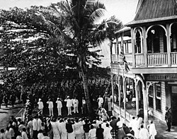 The Union Flag raised in Apia, 30 August 1914