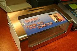 A Ronald McDonald House collection box in Framingham, Massachusetts