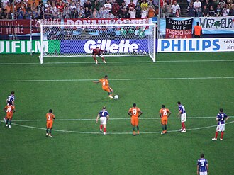 A penalty being taken by Bonaventure Kalou at the 2006 FIFA World Cup
