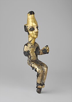 Enthroned deity; 14–13th century BC; bronze and gold foil; height: 12.7 cm; Metropolitan Museum of Art (New York City)