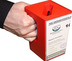 Door to door fundraising frequently involves a hand-held collection box.