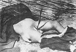 Photo taken in Xuzhou, showing the body of a Chinese woman who was raped and killed by Japanese soldiers