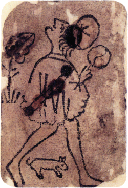 Knave of Coins from the oldest known European deck (c. 1390–1410)