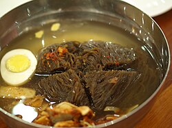 Pyongyang raengmyŏn (Korean: 평양랭면; Hanja: 平壤冷麵), cold buckwheat noodle soup originating in Pyongyang