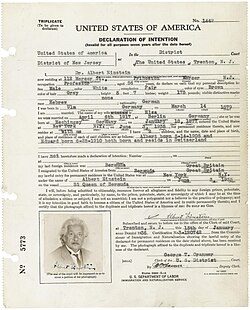 U.S. Declaration of Intent, Albert Einstein
