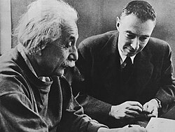 J. Robert Oppenheimer with Albert Einstein in 1947