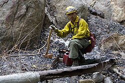 A Bureau of Indian Affairs firefighter at the La Jolla Indian Reservation